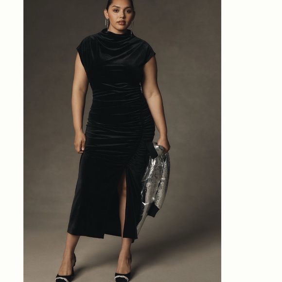 NWT Anthropologie The Maya Ruched Cowl-Neck Dress: Stretch Velvet Edition - Picture 5 of 13